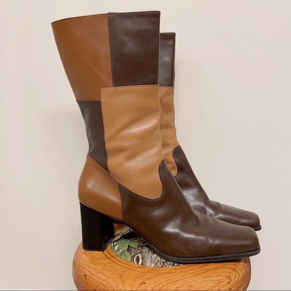Vintage y2k patchwork heeled boots